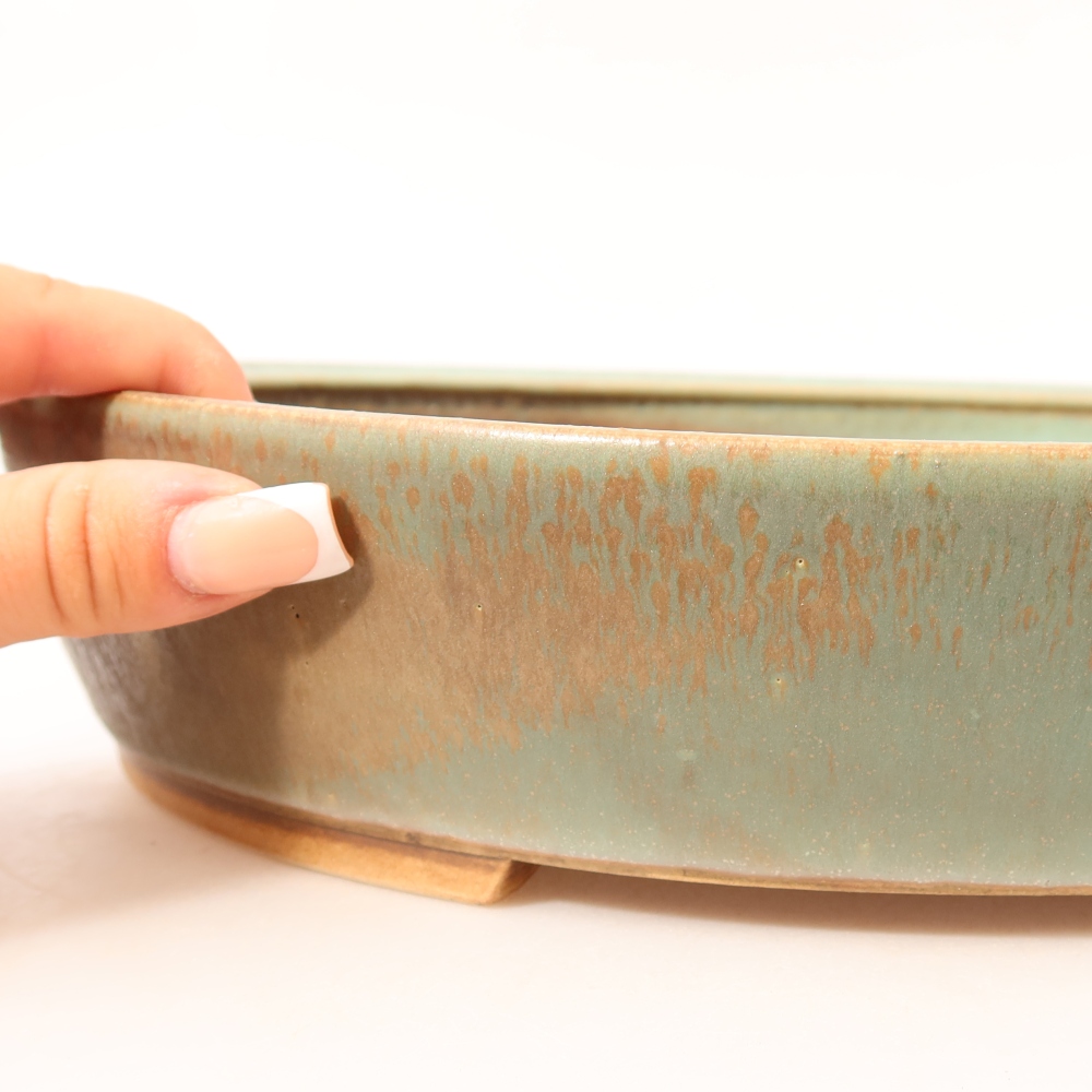 Ceramiczna miska do bonsai 31,5 x 27,5 x 6 cm, zielona