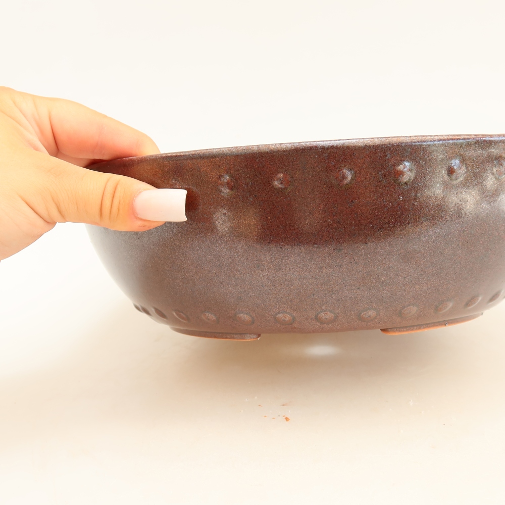 Ceramiczna miska do bonsai 24,5 x 24,5 x 7,5 cm, kolor bordowy