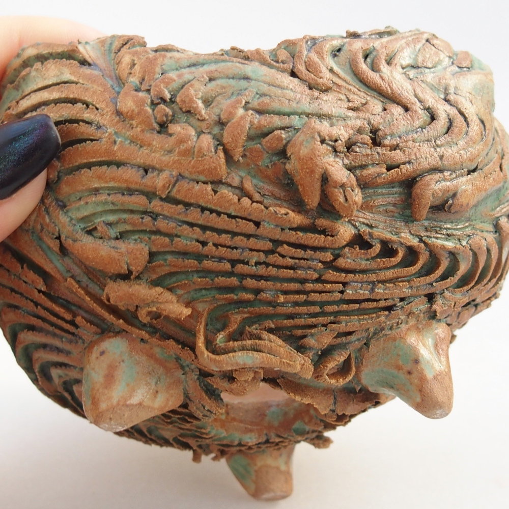 Ceramiczna muszla 9,5 x 9 x 6,5 cm, kolor brązowo-zielony