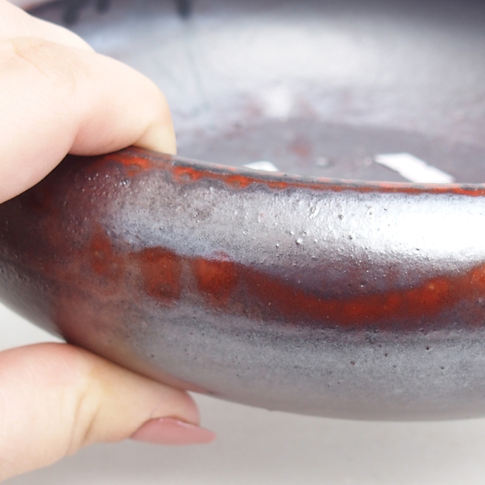 Ceramiczna miska bonsai 21 x 21 x 6,5 cm, kolor czarno-czerwony