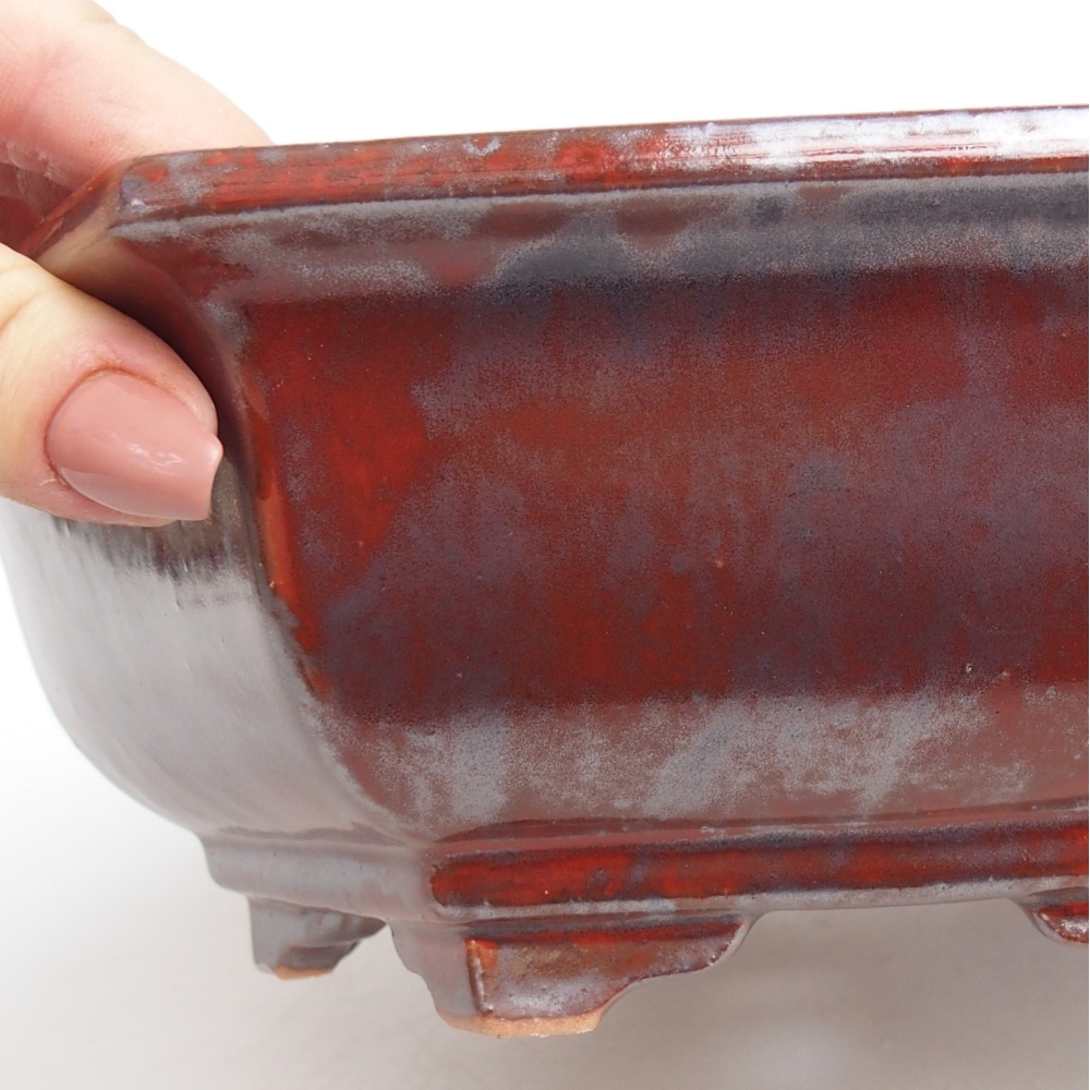 Ceramiczna miska do bonsai 24,5 x 22 x 7,5 cm, kolor czarno-czerwony