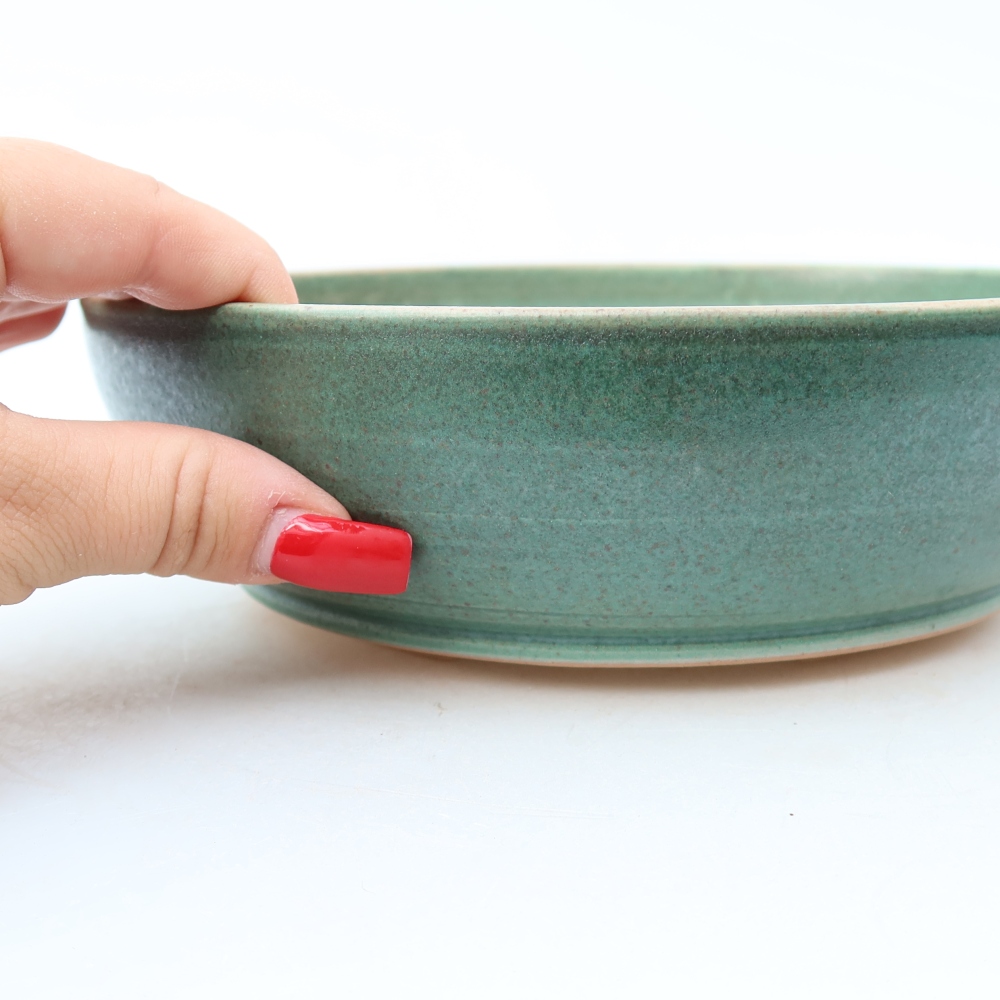 Ceramiczna miska na bonsai 19,5 x 19,5 x 5,5 cm, kolor zielony