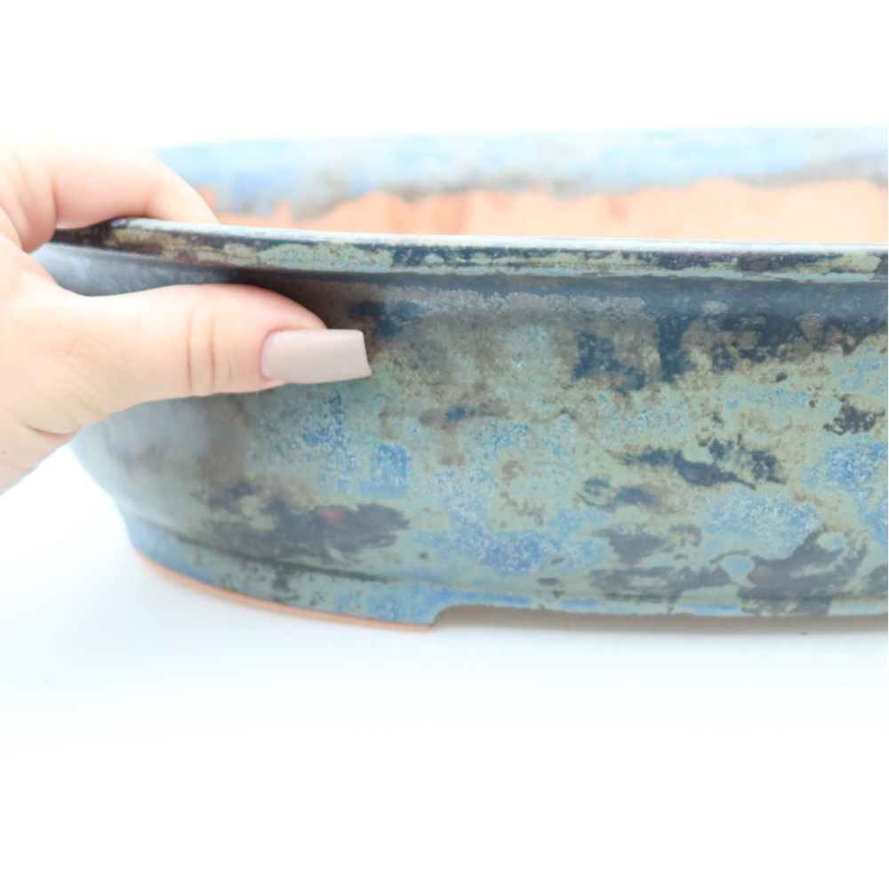 Ceramiczna miska do bonsai 36 x 28 x 8,5 cm, kolor brązowo-niebieski