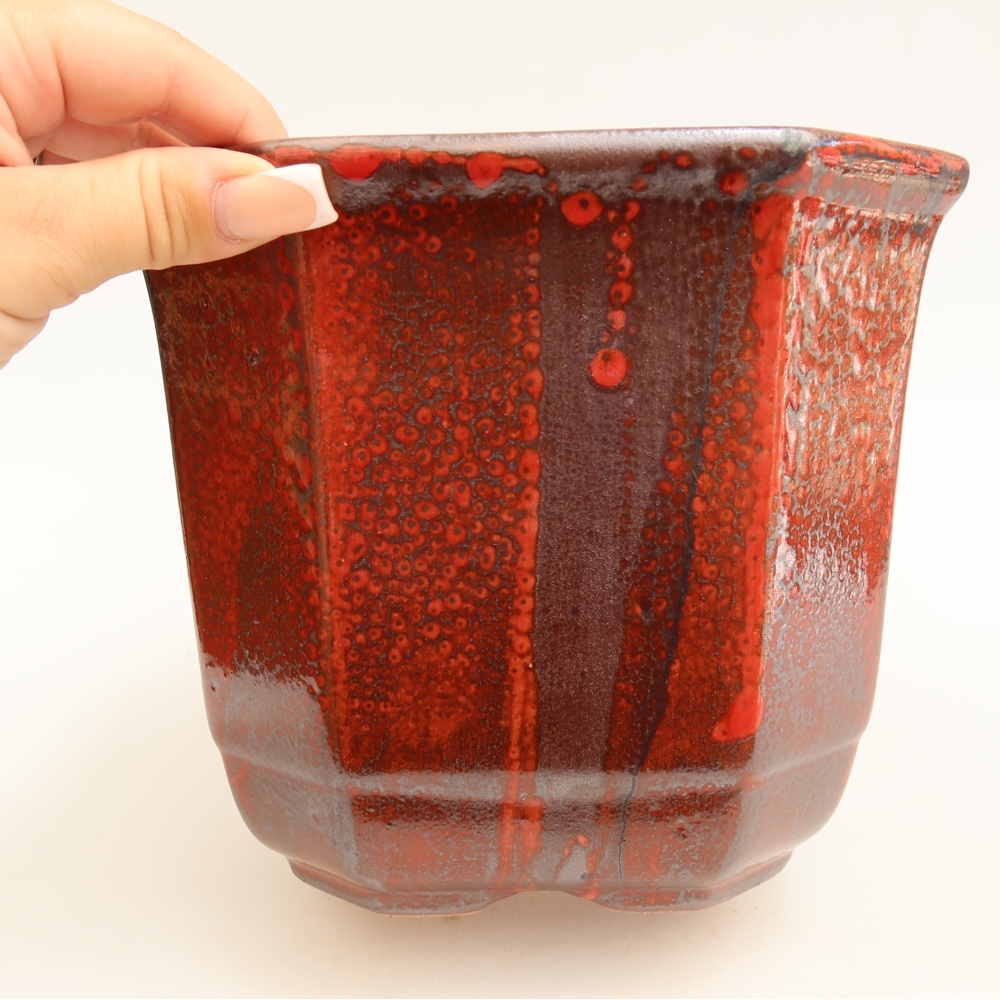 Ceramiczna miska do bonsai 17,5 x 17,5 x 15,5 cm, kolor czerwony