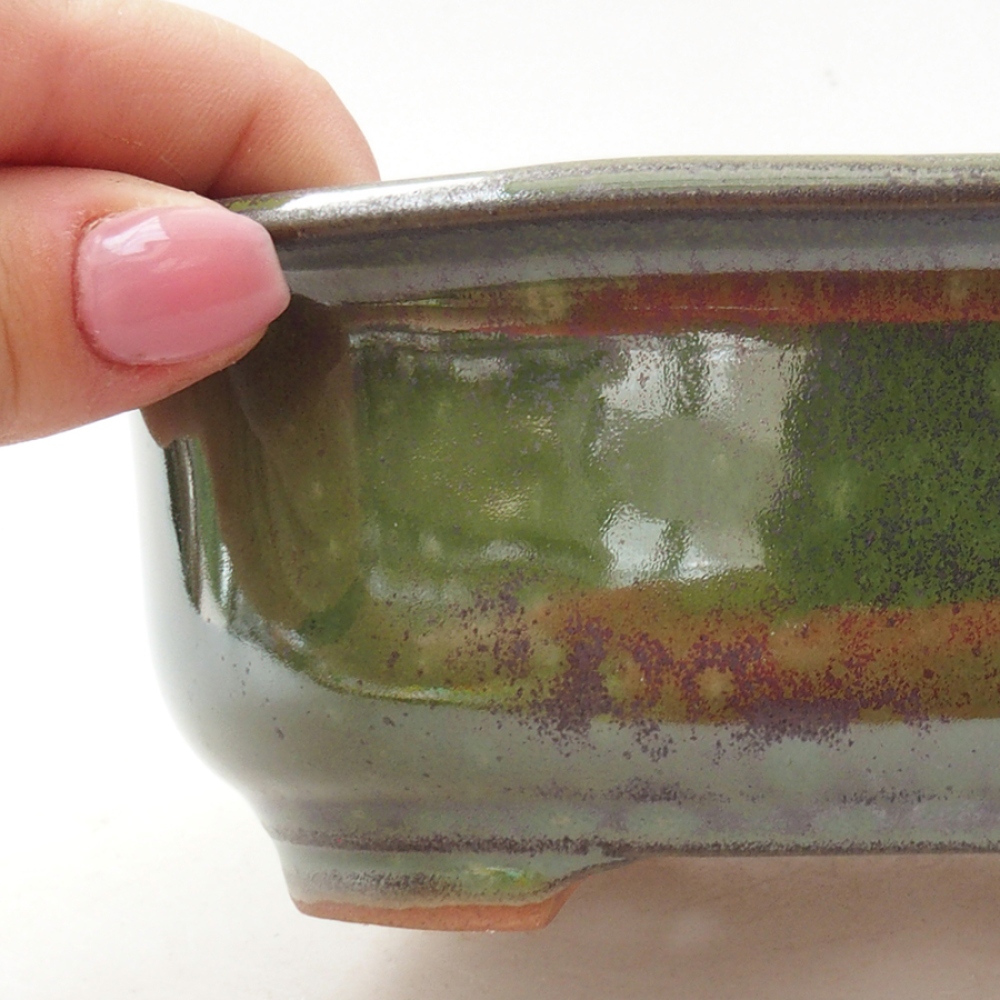 Ceramiczna miska bonsai 15,5 x 12 x 5,5 cm, kolor zielony