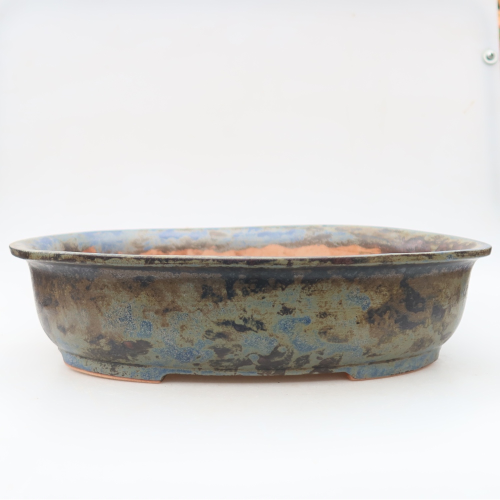 Ceramiczna miska do bonsai 36 x 28 x 8,5 cm, kolor brązowo-niebieski