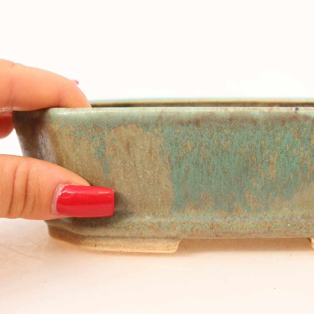 Ceramiczna miska do bonsai 17,5 x 14,5 x 5 cm, kolor zielony
