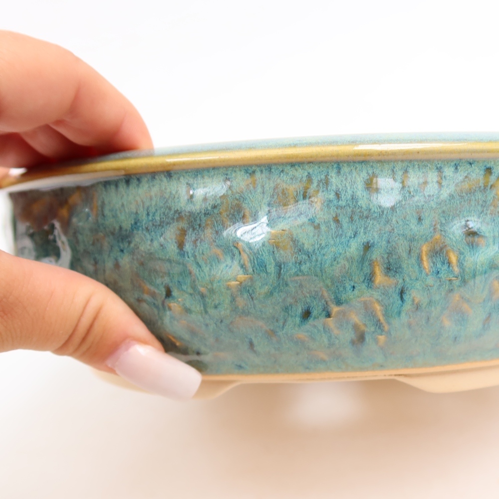 Ceramiczna miska do bonsai 23 x 23 x 6,5 cm, kolor zielony
