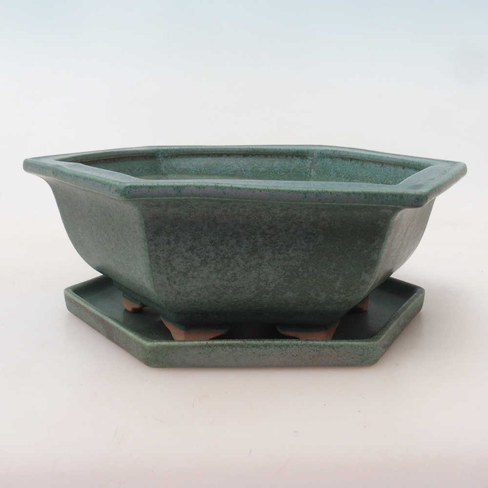 Miska do bonsai + podstawka H53 – 19 x 21,5 x 7 cm. – zielona