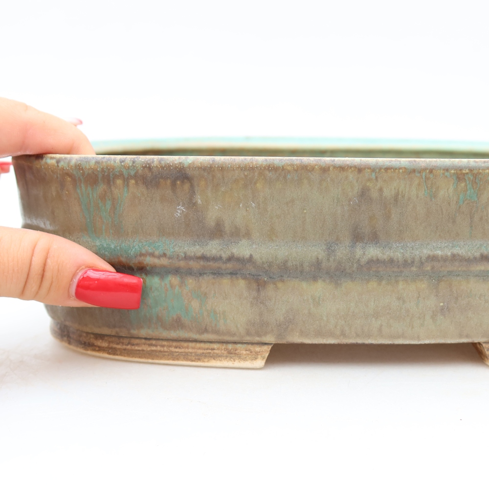 Ceramiczna miska do bonsai 24,5 x 20,5 x 6,5 cm, kolor zielony