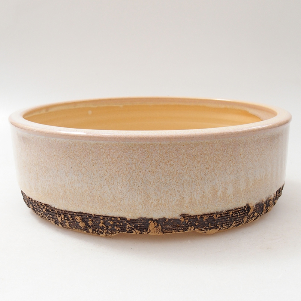 Ceramiczna miska do bonsai 18,5 x 18,5 x 6 cm, kolor beżowy