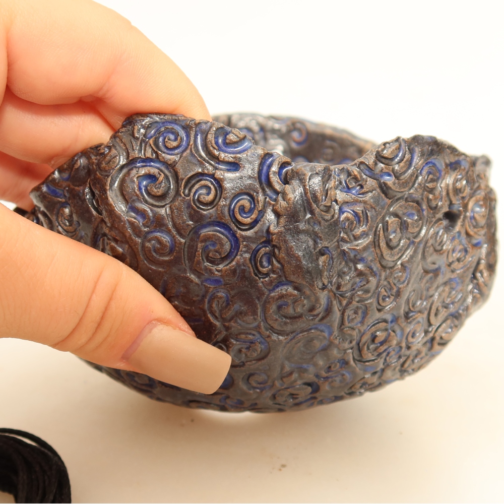 Ceramiczna skorupa do kokedamy 12 x 11 x 7,5 cm, kolor niebieski
