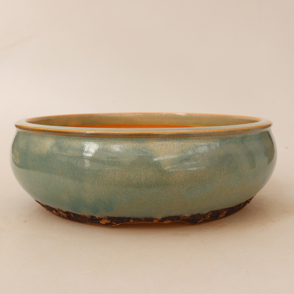 Ceramiczna miseczka do bonsai 25 x 25 x 7,5 cm, kolor zielony