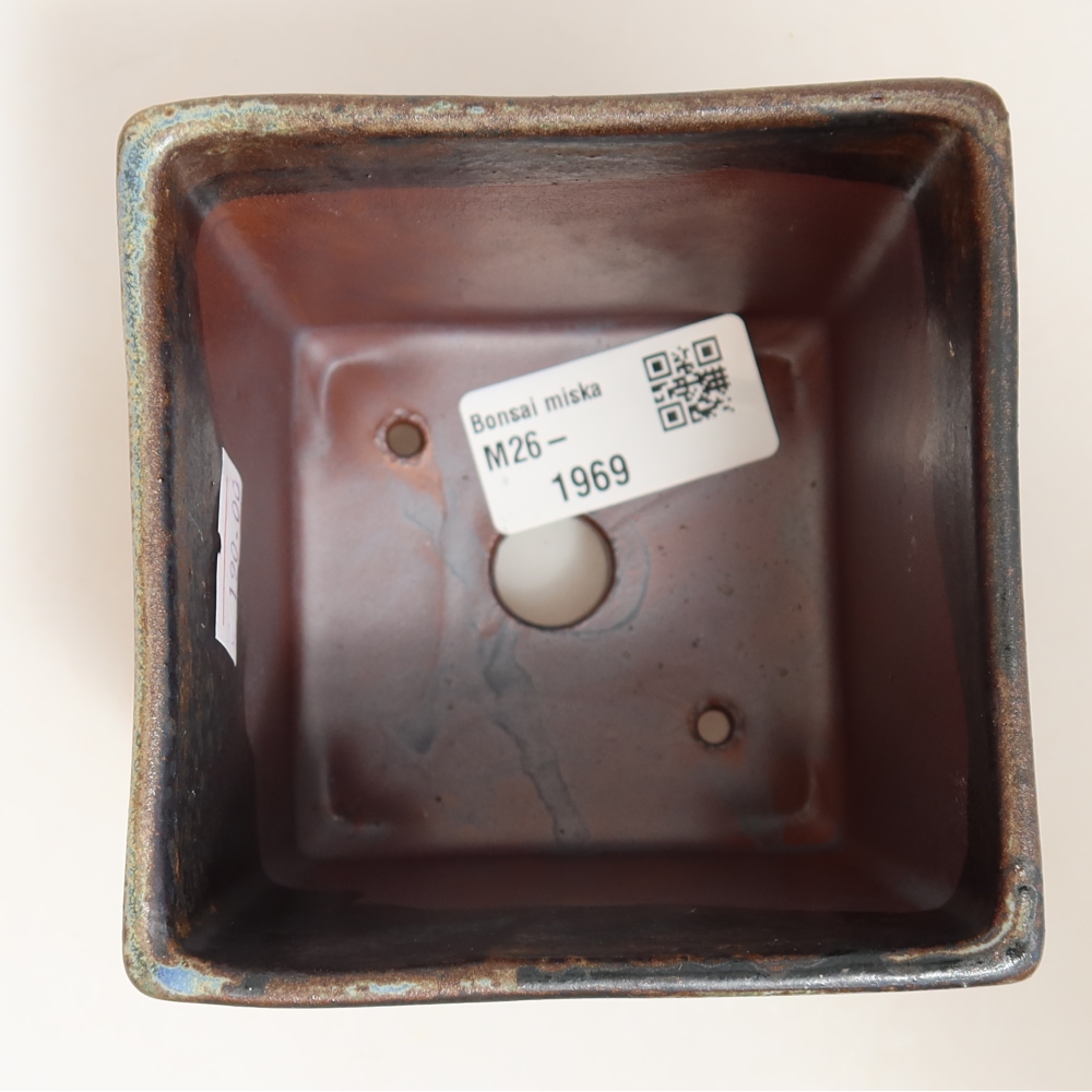 Ceramiczna miska do bonsai 9 x 9 x 8,5 cm, kolor brązowo-zielony