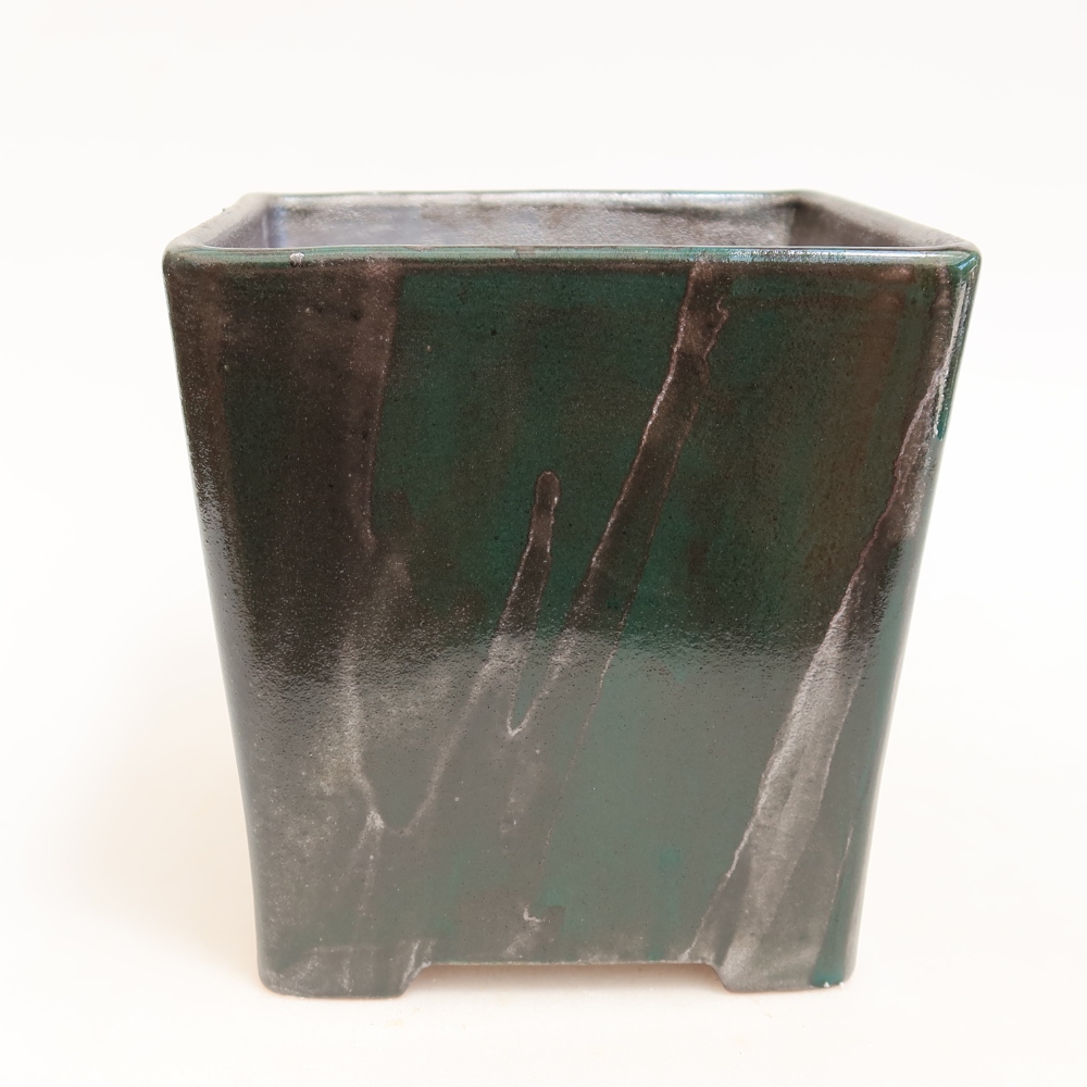 Ceramiczna miska do bonsai 13 x 13 x 13,5 cm, kolor metaliczno-zielony