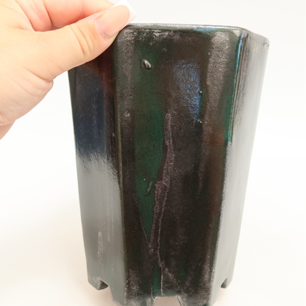 Ceramiczna miska do bonsai 13 x 12 x 17 cm, kolor metaliczno-zielony