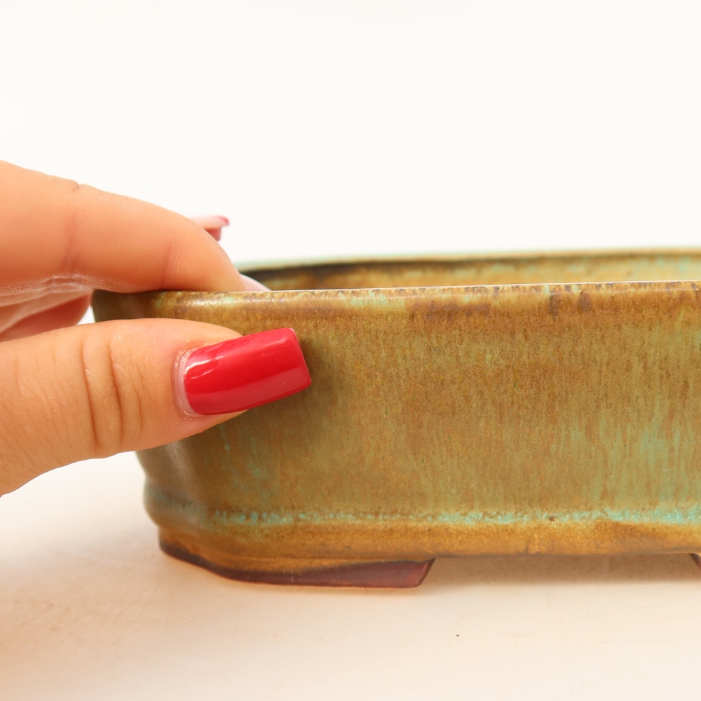 Ceramiczna miska do bonsai 17,5 x 14,5 x 5 cm, kolor zielony