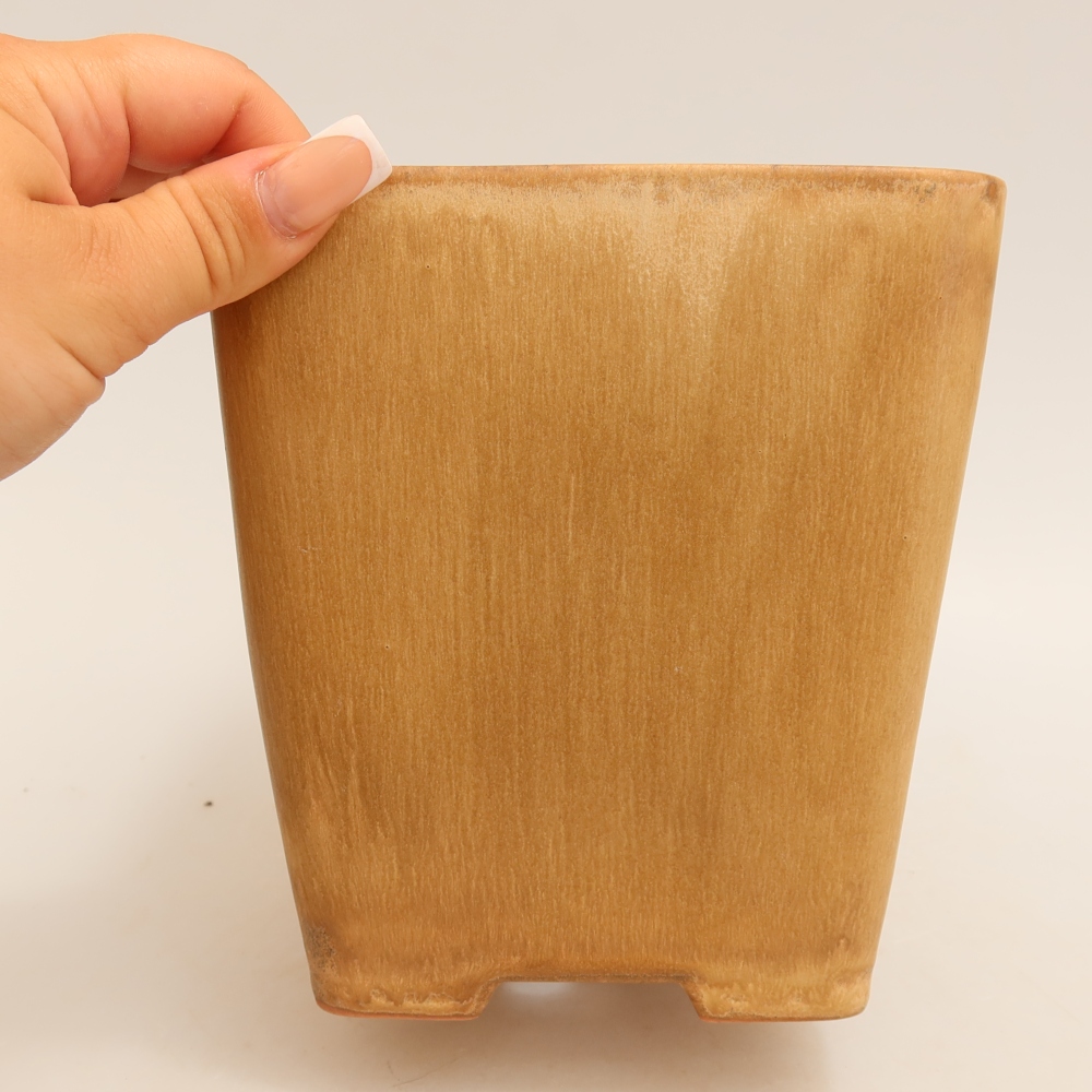 Ceramiczna miska do bonsai 13,5 x 13,5 x 15 cm, kolor beżowy