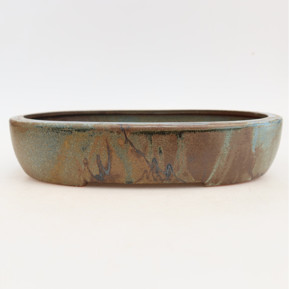 Ceramiczna miska do bonsai 27 x 21 x 5,5 cm, kolor niebiesko-brązowy