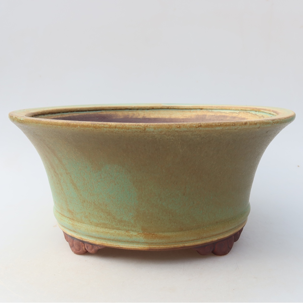Ceramiczna miska do bonsai 24,5 x 24,5 x 11,5 cm, kolor zielony