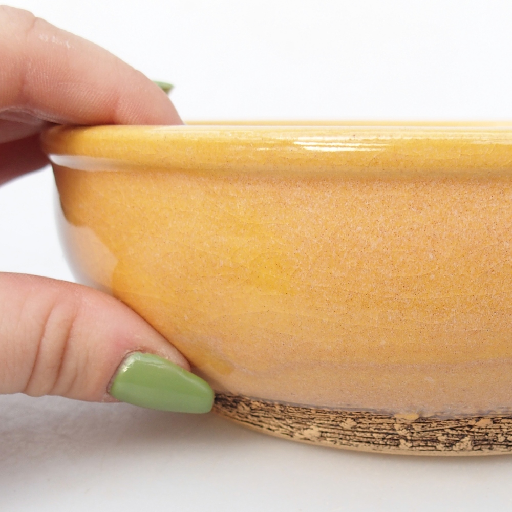 Ceramiczna miska do bonsai 16,5 x 16,5 x 5,5 cm, kolor brązowo-żółty
