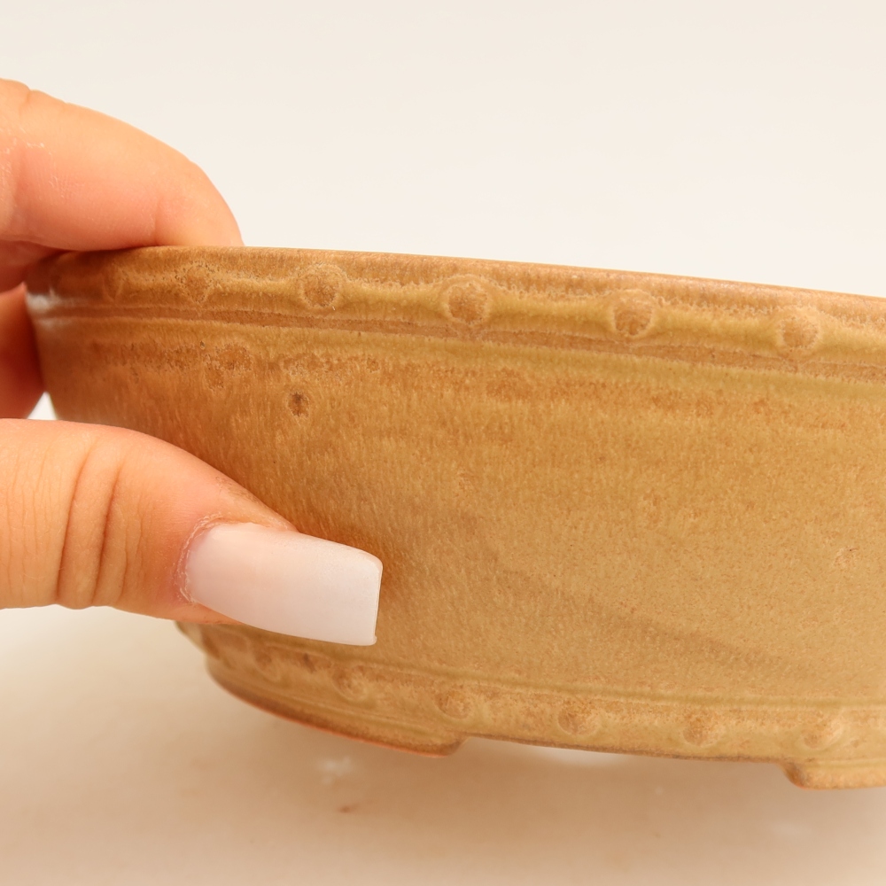 Ceramiczna miska do bonsai 17,5 x 17,5 x 5,5 cm, kolor beżowy