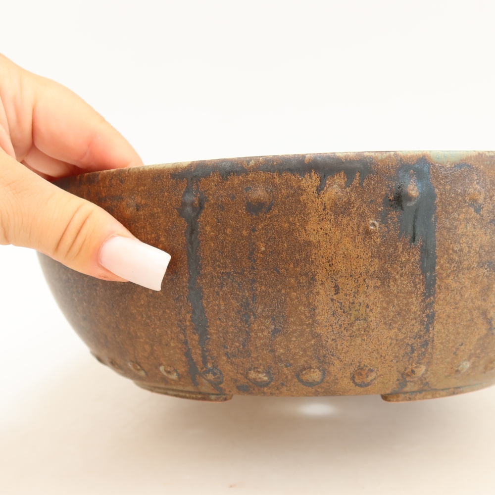 Ceramiczna miska do bonsai 24,5 x 24,5 x 7,5 cm, kolor brązowo-zielony