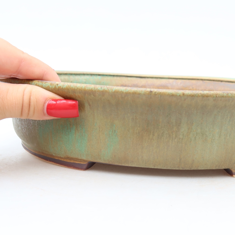 Ceramiczna doniczka do bonsai 27 x 24 x 5,5 cm, kolor zielony