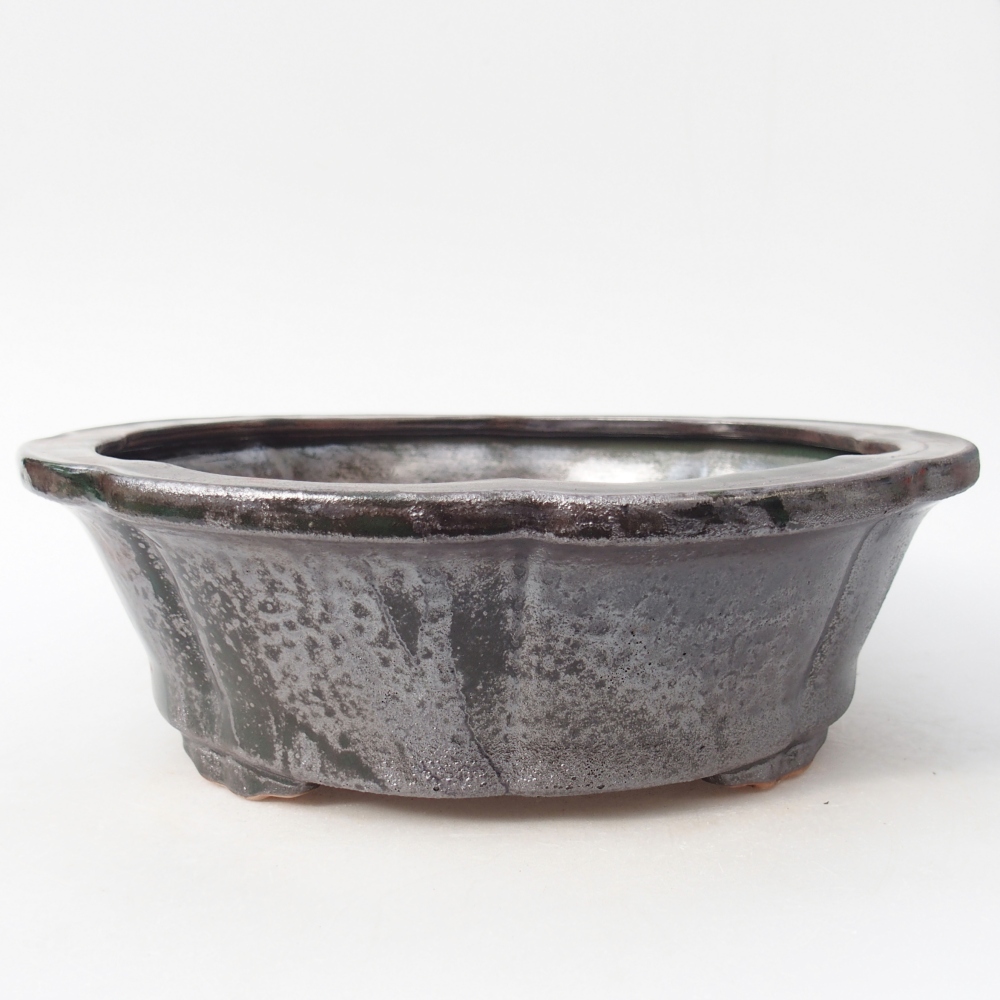 Ceramiczna miska na bonsai 26 x 26 x 8,5 cm, metaliczna zieleń