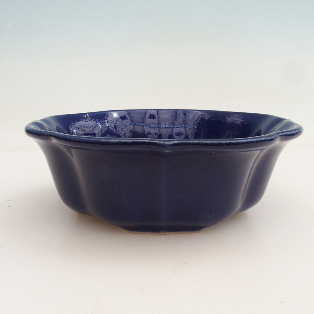 Bonsai bowl + spodek H06 - 14,5 x 14,5 x 5 cm. - niebieski