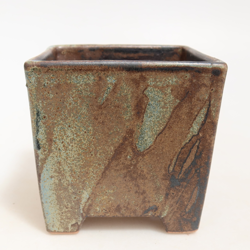 Ceramiczna miska do bonsai 9 x 9 x 8,5 cm, kolor brązowo-zielony