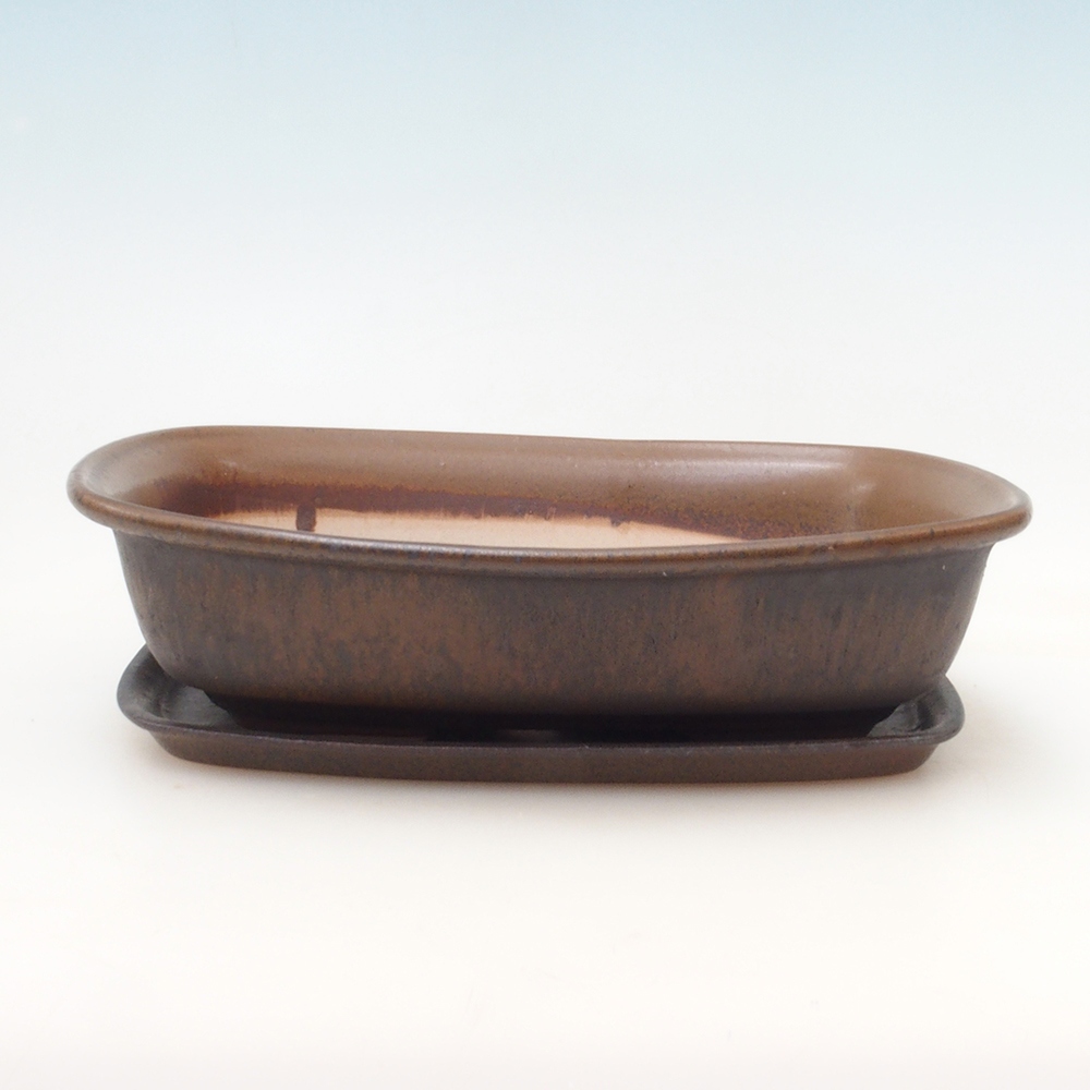 Miska do bonsai + podstawka H08 – 25 x 19,5 x 6 cm. – brązowa