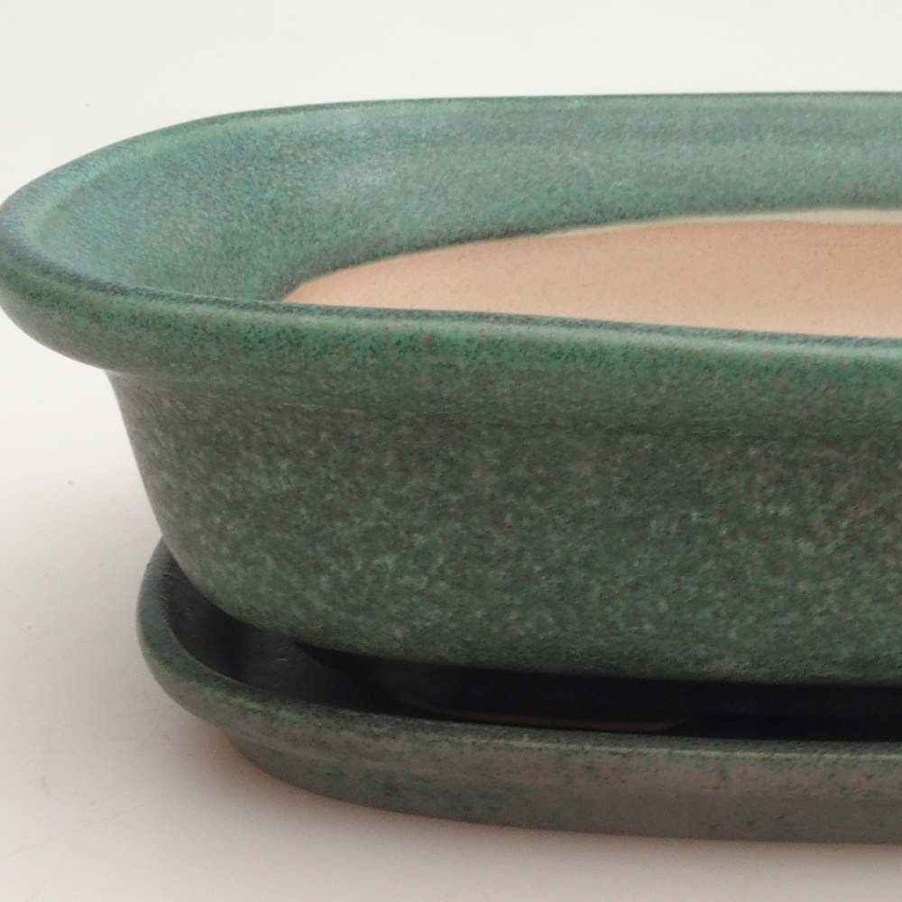 Bonsai bowl + spodek H25 - 23 x 17 x 5,5 cm. - zielony