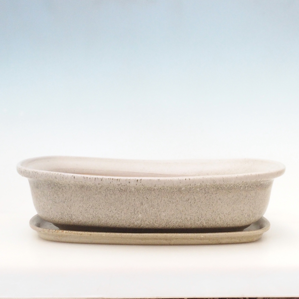Miska do bonsai + podstawka H10 - 37 x 28 x 9 cm. - beżowa