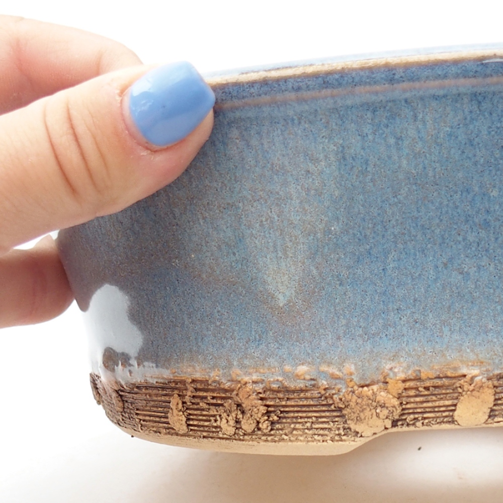 Ceramiczna miska bonsai 19,5 x 19,5 x 6,5 cm, kolor niebieski