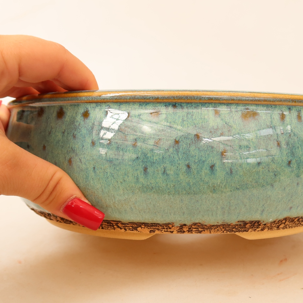 Ceramiczna miseczka do bonsai 25 x 25 x 7,5 cm, kolor zielony