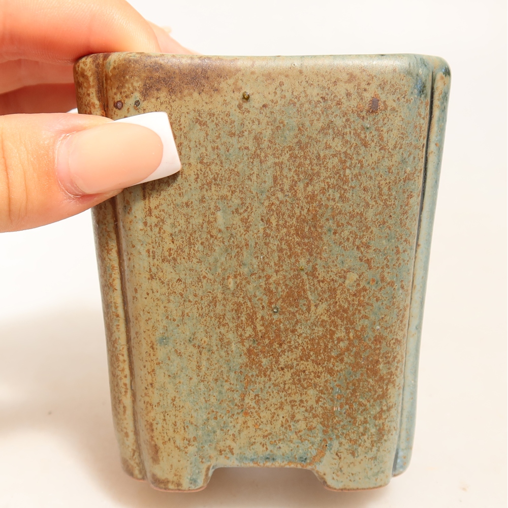 Ceramiczna miska do bonsai 7 x 7 x 8 cm, kolor brązowo-zielony