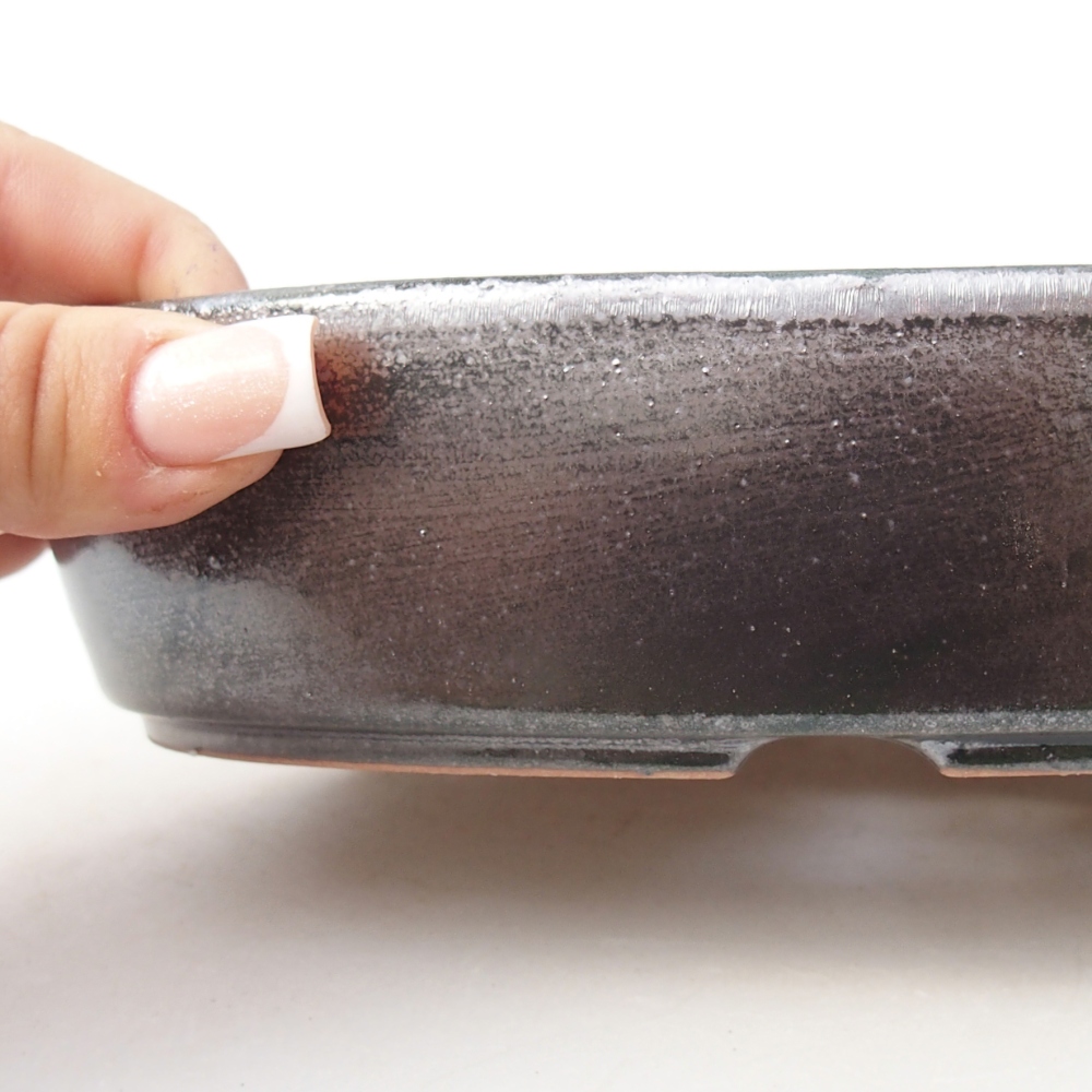 Ceramiczna miska na bonsai 18,5 x 13,5 x 4,5 cm, metaliczna zieleń