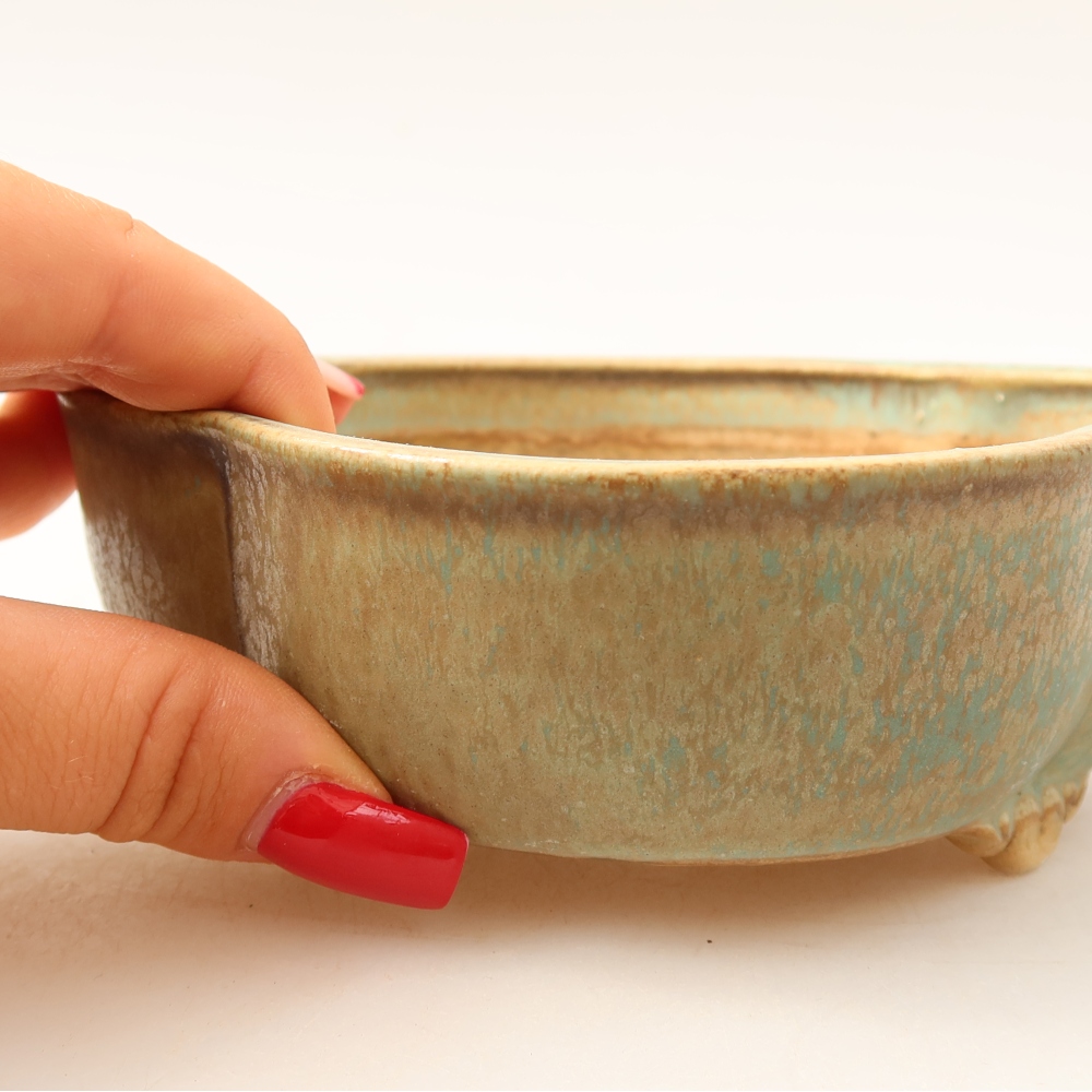 Ceramiczna miska do bonsai 13,5 x 12,5 x 5 cm, kolor zielony