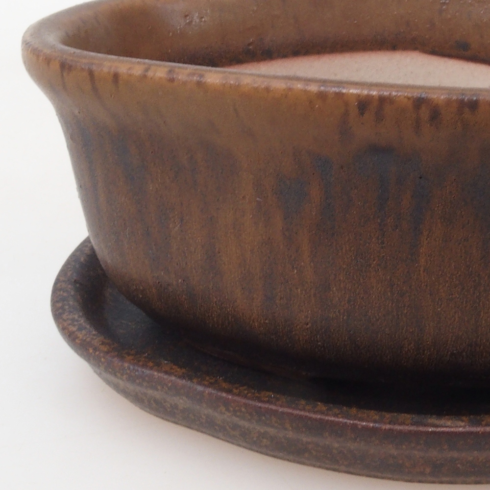 Miska do bonsai + podstawka H05 – 11 x 8 x 4 cm. – brązowa