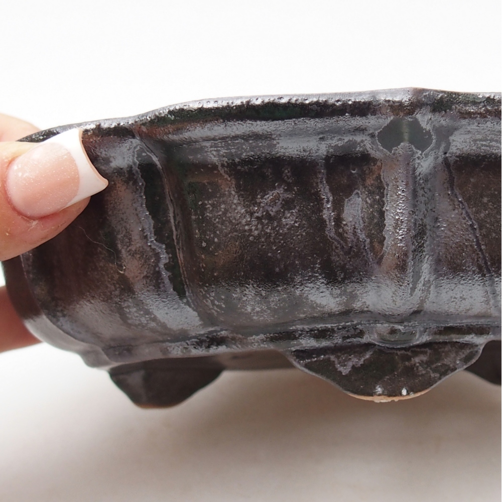 Ceramiczna miska na bonsai 18 x 18 x 5 cm, metaliczna zieleń