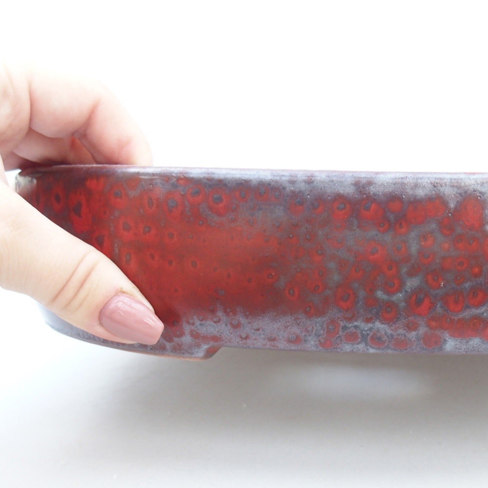 Ceramiczna miska do bonsai 26,5 x 21 x 5 cm, kolor czerwony