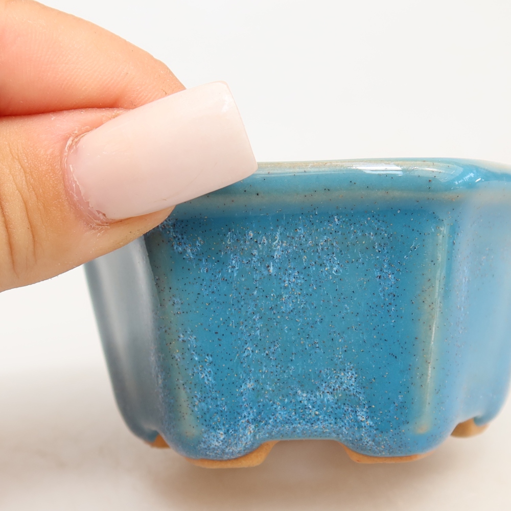 Ceramiczna miseczka do bonsai 7,5 x 7 x 4 cm, kolor niebieski