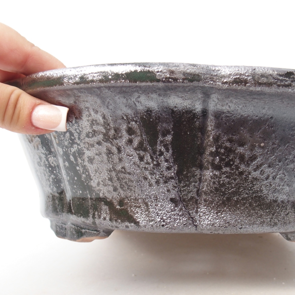 Ceramiczna miska na bonsai 26 x 26 x 8,5 cm, metaliczna zieleń
