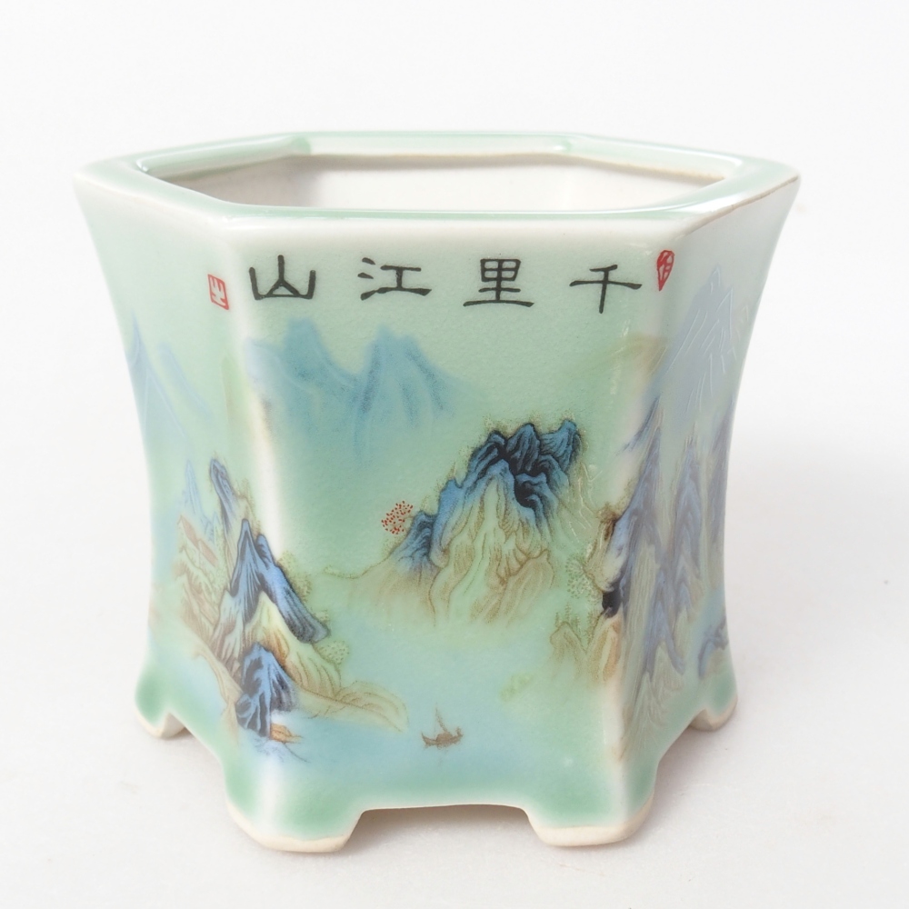 Ceramiczna miska do bonsai 10,5 x 9,5 x 8,5 cm, zielona