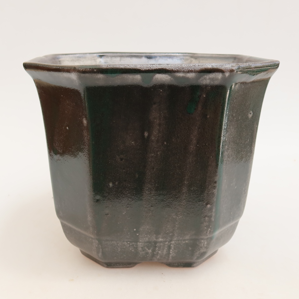 Ceramiczna miska do bonsai 17,5 x 17,5 x 15,5 cm, kolor metaliczno-zielony