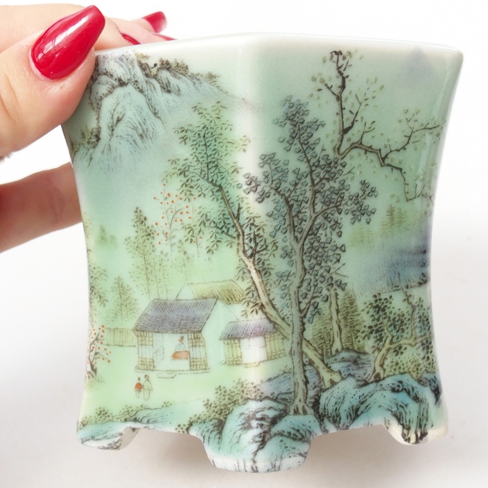 Ceramiczna miska do bonsai 10,5 x 9,5 x 8,5 cm, zielona