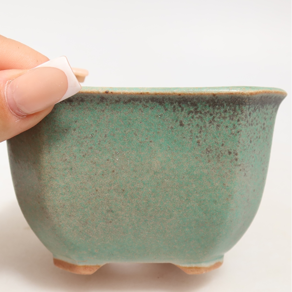 Ceramiczna miska do bonsai 10 x 10 x 6,5 cm, kolor zielony