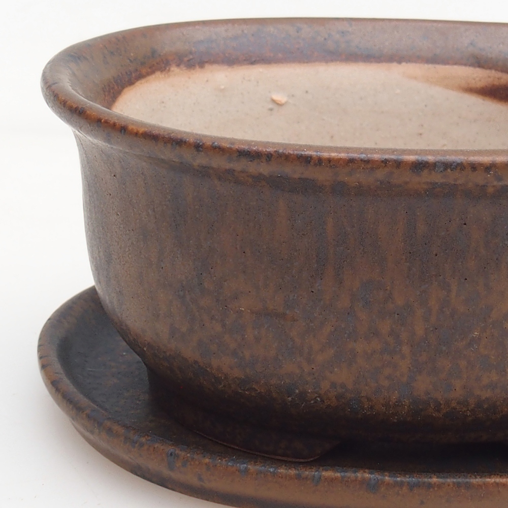 Miska bonsai + spodek H30 - 12 x 10,5 x 5,5 cm - brązowy