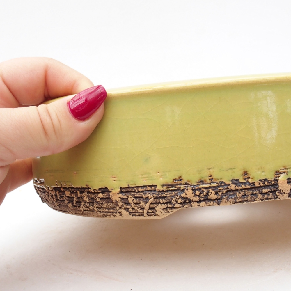 Ceramiczna miska bonsai 20,5 x 20,5 x 5,5 cm, kolor zielony